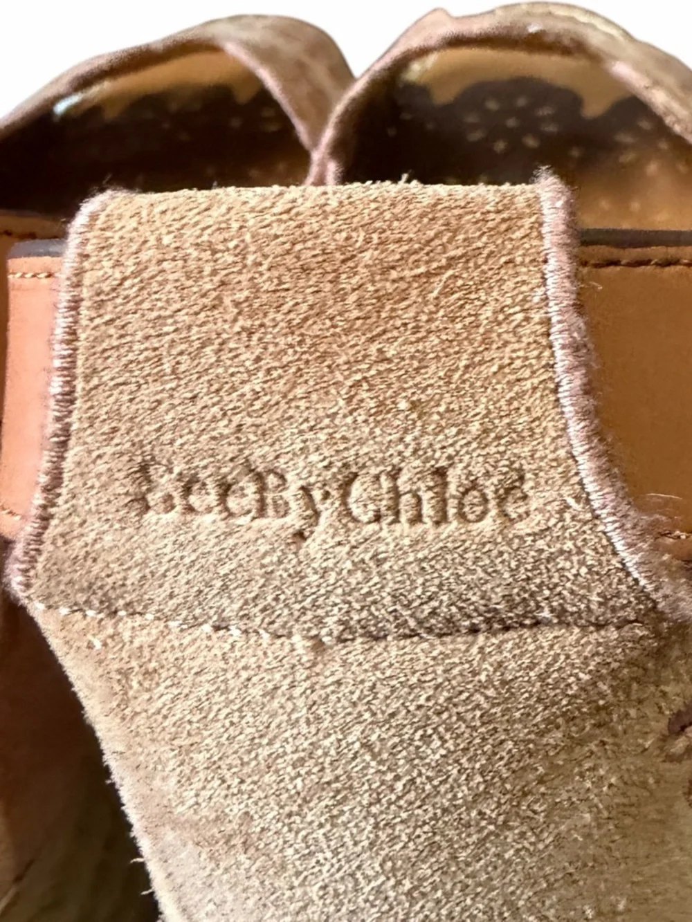 SEE BY CHLOE Glyn Scallop Wedge Espadrille Pink Calf Suede 38 7.5